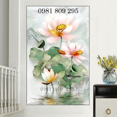 Tranh gạch 3d tường hoa khổ đứng