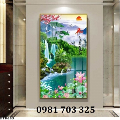 Gạch tranh phong cảnh khổ đứng 3D trang trí