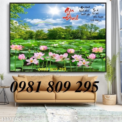 Gạch tranh 3d ốp tường hoa sen