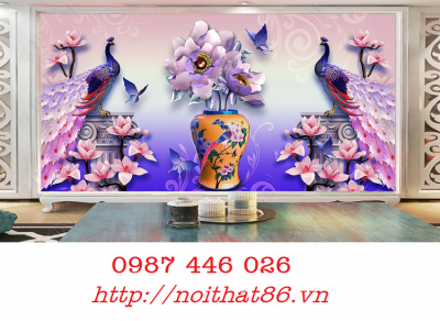 Gạch tranh ốp tường chim công HP0822