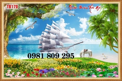 Tranh gạch men , gạch trang trí thuyền buồm