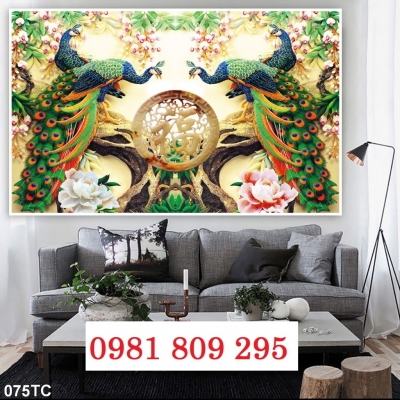 Gạch tranh 3d - tranh chim công hoa ngọc GP543