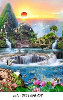 Tranh gạch 3d ốp tường phong cảnh khổ đứng - SKM85