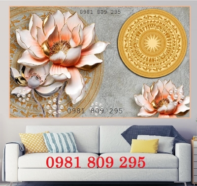 Gạch tranh 3d hoa sen - tranh gạch sứ ngọc