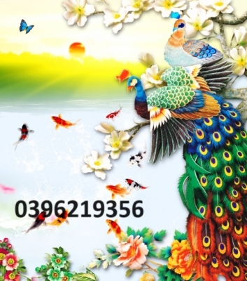 Tranh gạch khổ đứng 3D đẹp chim công