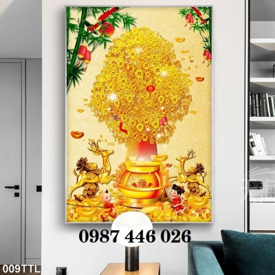 Tranh gạch cây tiền lộc vàng HP7823