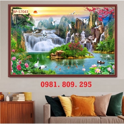 Tranh thác nước-tranh gạch 3D ốp tường HN888