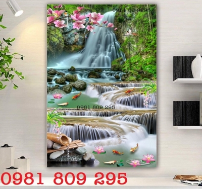 tranh gạch 3d khổ đứng - tranh thác nước