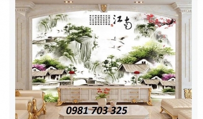 Gạch tranh 3D ốp tường phòng khách