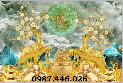 Tranh gạch men cây tiền lộc vàng
