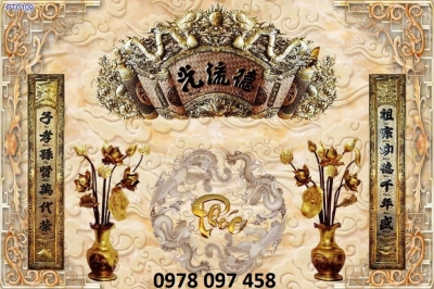 Gạch tranh 3D - phòng thờ gia tiên