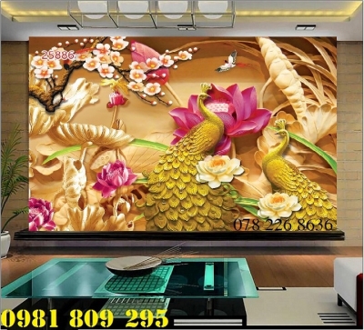 Tranh chim công - gạch tranh phòng khách