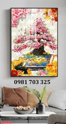 Tranh gạch hoa đào trang trí