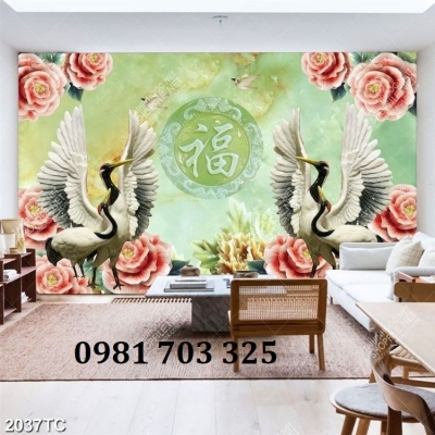 Gạch men tùng hạc dán tường phòng khách