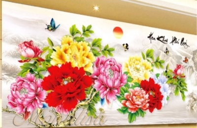 Tranh gạch ốp tường 3d hoa mẫu đơn - 433CCC