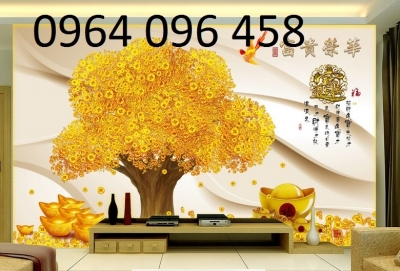 tranh 3d cây kim tiền phong thủy - gạch tranh 3d ốp tường - SKG32