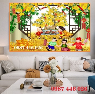 Tranh gạch hoa mai vàng 3d