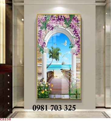 Tranh gạch cửa sổ 3D khổ đứng