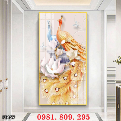 Gạch 3d , tranh gạch 3d chim công HN118