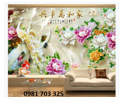 tranh 3D chim công-gạch 3D trang trí