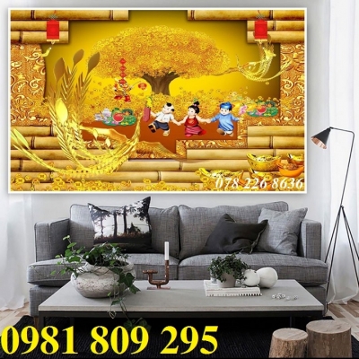 Tranh gạch men 3d cây tiền vàng sứ ngọc