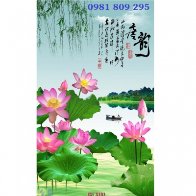 Tranh gạch men khổ đứng hoa sen HP651