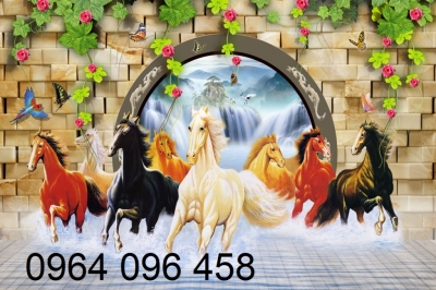tranh 8 con ngựa - gạch tranh 3d