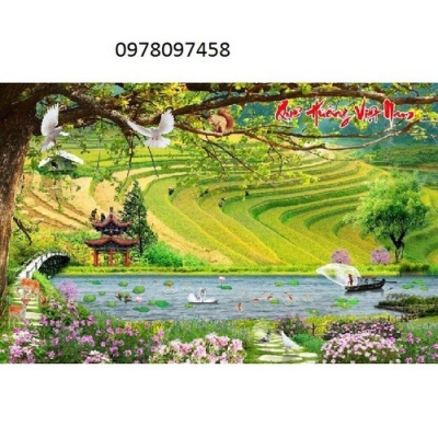 Bức tranh ruộng bậc thang - tranh gạch men