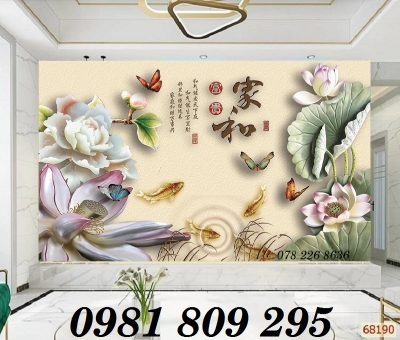 Tranh gạch men 3d hoa sen , tranh hoa ngọc