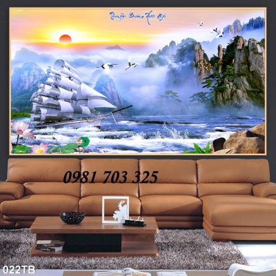 Tranh thuyền buồm phong thủy- gạch tranh 3D