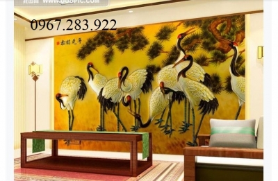 Gạch tranh ốp tường 3d chim hạc nghệ thuật