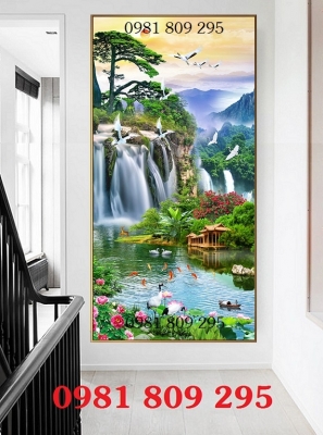 Tranh gạch phong cảnh thác nước khổ đứng