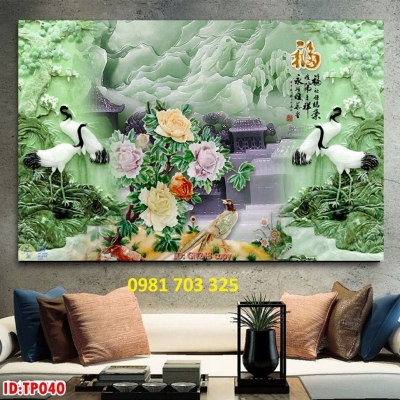 Tranh gạch tùng hạc cao cấp 3D
