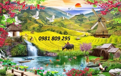 tranh phong cảnh 3d làng quê