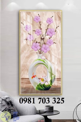 Tranh gạch bình hoa khổ đứng đẹp
