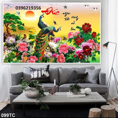 Tranh gạch chim công mẫu đơn 3D
