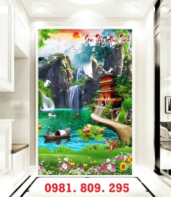 Tranh gạch chữ phúc , gạch cao cấp thác nước