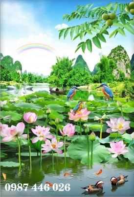 Gạch tranh hoa sen 3d ốp tường HP9282