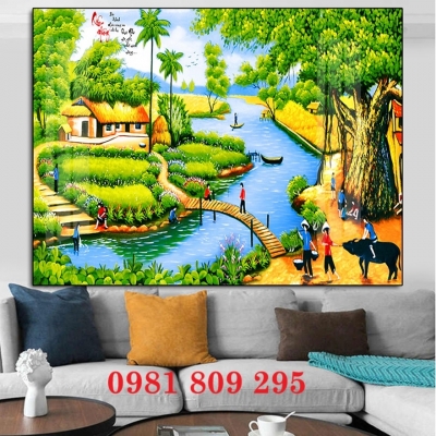 Tranh gạch men, tranh 3d ốp tường làng quê