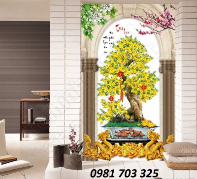 tranh hoa mai vàng- gạch tranh trang trí