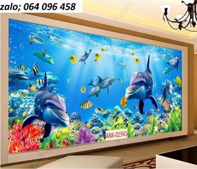 Tranh gạch 3d cá heo phong cảnh biển - CNB433