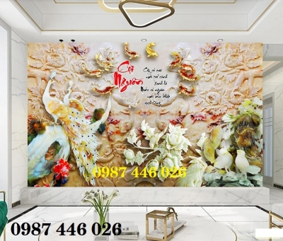 Gạch tranh 3d chim công ngọc bích HP8722