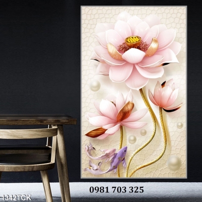 Tranh gạch đẹp 3D hoa sen
