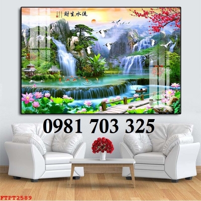 Tranh gạch 3D thác nước hữu tình