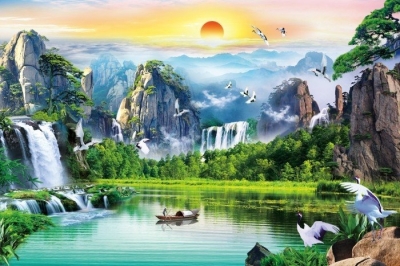 Tranh phong thủy phòng khách tranh gạch 3d