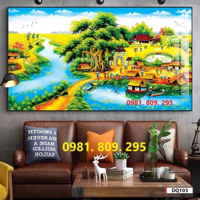 Gạch tranh ốp tường làng quê