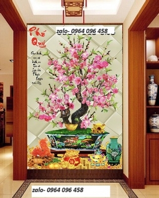 Gạch tranh 3d ốp tường hoa đào - 976CP