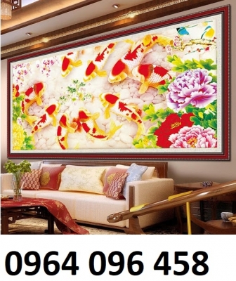 tranh hoa mẫu đơn cá chép - gạch tranh 3d ốp tường - VC2