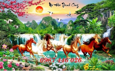 Tranh ngựa, gạch tranh bát mã, tranh ốp tương HP9822