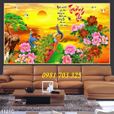 tranh phong thủy chim công, gạch 3D trang trí tường